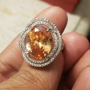 Sterling silver ring beautiful champagne cubic zirconia